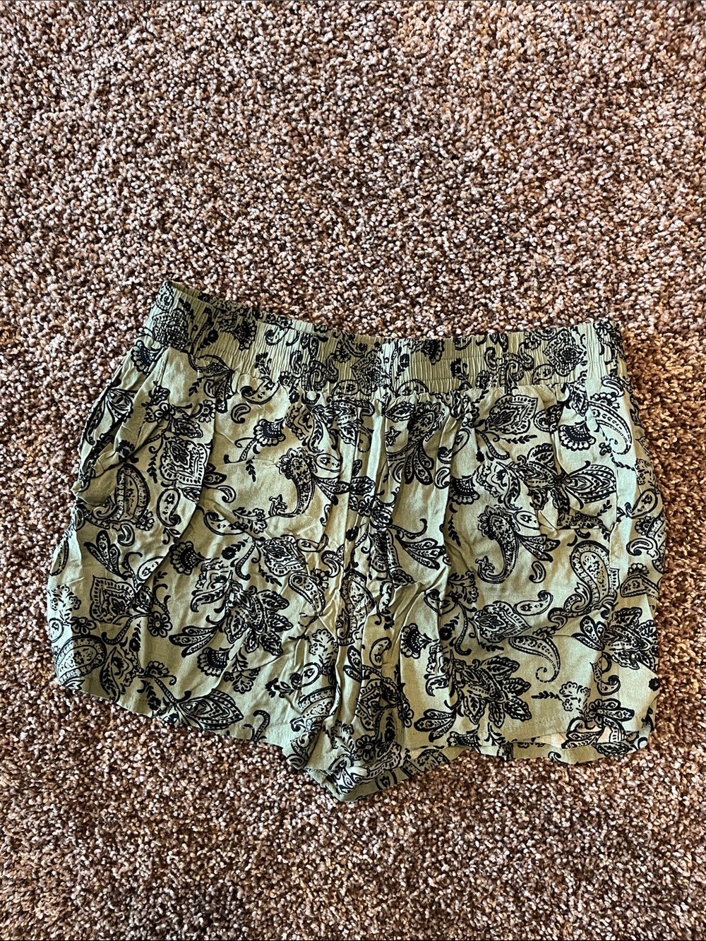 Forever 21 Olive Green Paisley High-Waist Shorts